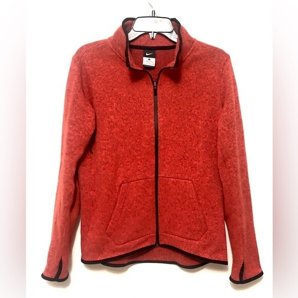 Nike Therma Fit Fleece Women’s Red Burnt Orange Zip Up Jacket Sweatshirt Large - Picture 1 of 4